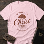 Rooted in Christ Christian t-shirt in Light Pink — Colossians 2:7