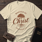 Rooted in Christ Christian t-shirt in Natural — Colossians 2:7