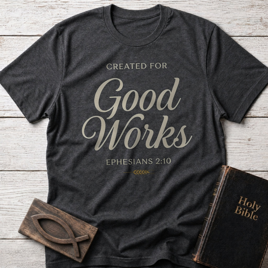 Created for Good Works Christian t-shirt in Dark Heather Grey — Ephesians 2:10