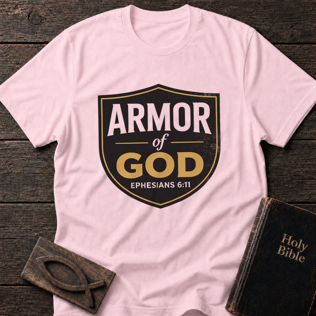 Armor of God Christian t-shirt in Light Pink — Ephesians 6:11