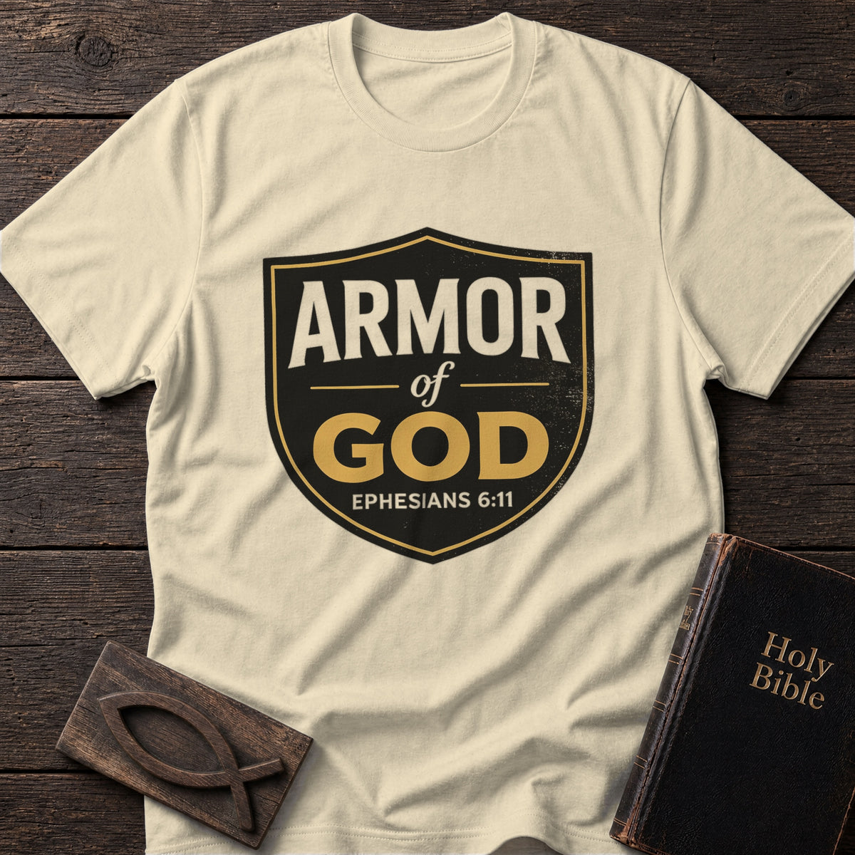 Armor of God Christian t-shirt in Natural — Ephesians 6:11