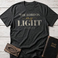 The Lord Is My Light Christian t-shirt in Dark Heather — Psalm 27:1
