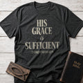 His Grace Is Sufficient Christian t-shirt in Dark Heather — 2 Corinthians 12:9