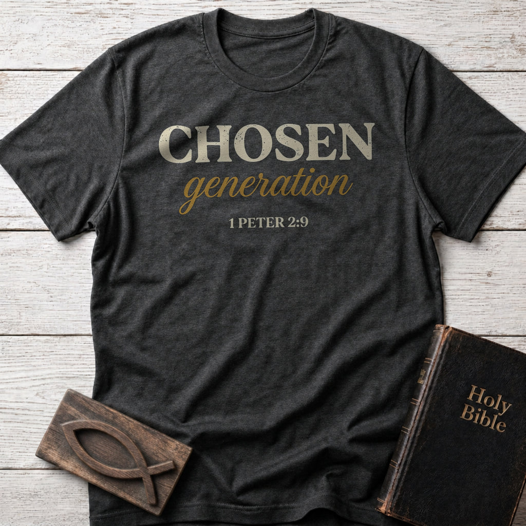Chosen Generation Christian t-shirt in Dark Heather — 1 Peter 2:9