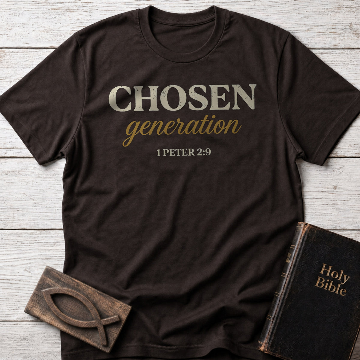 Chosen Generation Christian t-shirt in Dark Chocolate — 1 Peter 2:9