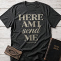 Here Am I, Send Me Christian t-shirt in Dark Heather — Isaiah 6:8
