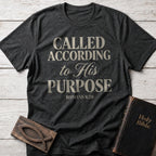 Called According to His Purpose Christian t-shirt in Dark Heather — Romans 8:28