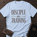Disciple in Training Christian t-shirt in Light Blue