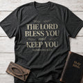 The Lord Bless You and Keep You Christian t-shirt in Dark Heather — Numbers 6:24 Blessing