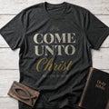 Come Unto Christ Christian t-shirt in Dark Heather — Matthew 11:28