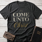 Come Unto Christ Christian t-shirt in Dark Heather — Matthew 11:28