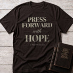 Press Forward with Hope Christian t-shirt in Dark Chocolate — 2 Nephi 31:20