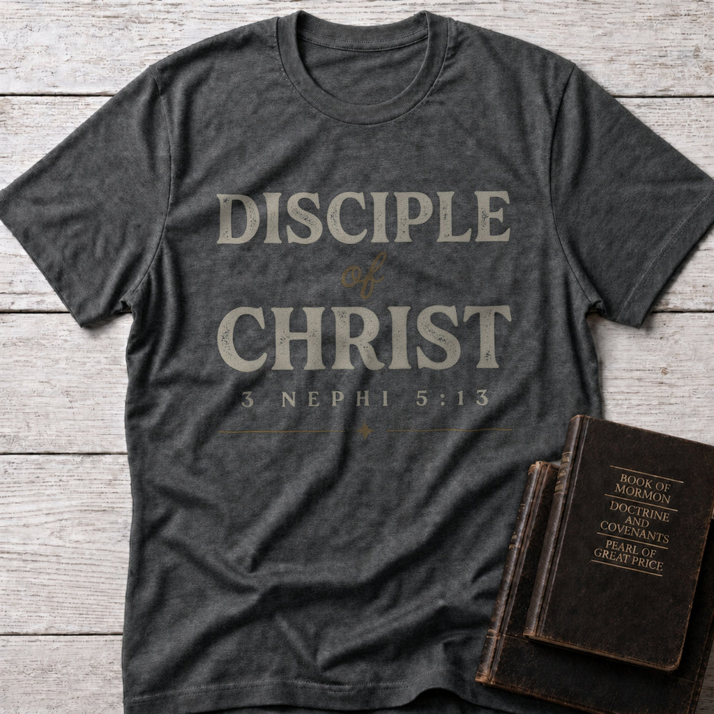 Disciple of Christ Christian t-shirt in Dark Heather — 3 Nephi 5:13