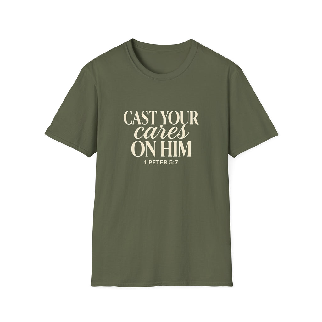 Cast Your Cares on Him — Classic Shirt | 1 Peter 5:7 Christian Apparel