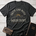 Faith Can Move Mountains Christian t-shirt in Dark Heather — Matthew 17:20