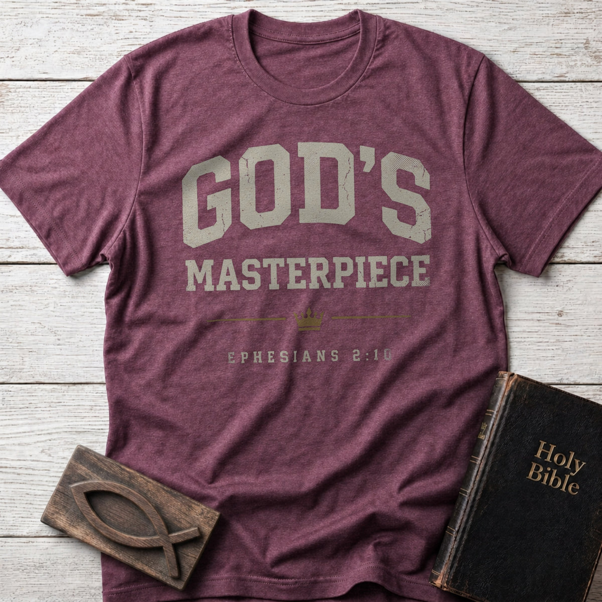 God's Masterpiece Christian t-shirt in Heather Maroon — Ephesians 2:10