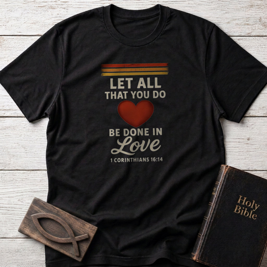 Let All That You Do Be Done in Love Christian t-shirt in Black — 1 Corinthians 16:14