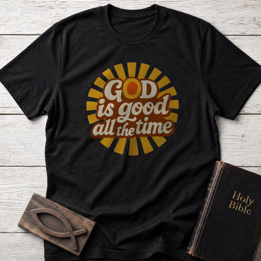 God Is Good All the Time Christian t-shirt in Black — Retro