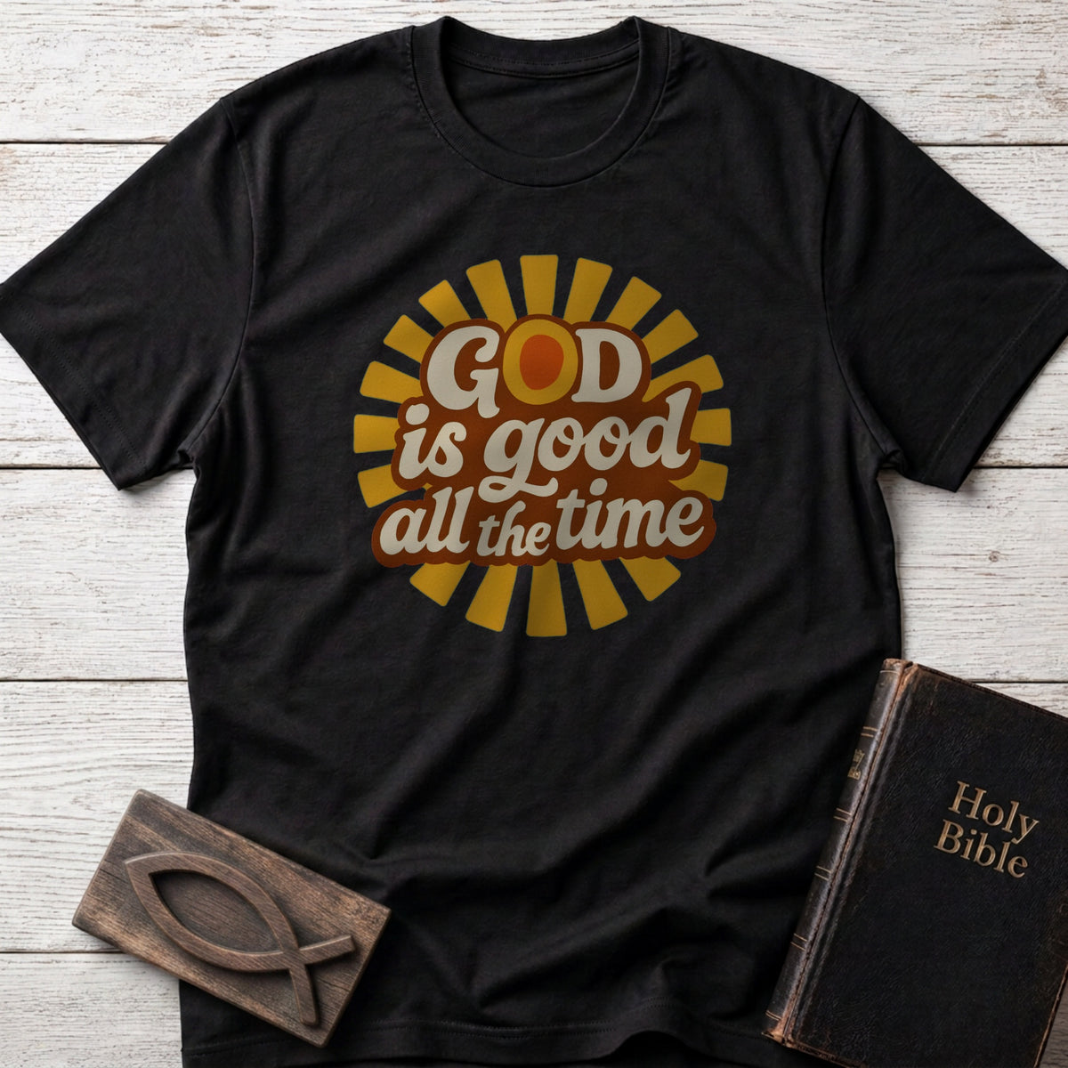 God Is Good All the Time Christian t-shirt in Black — Retro
