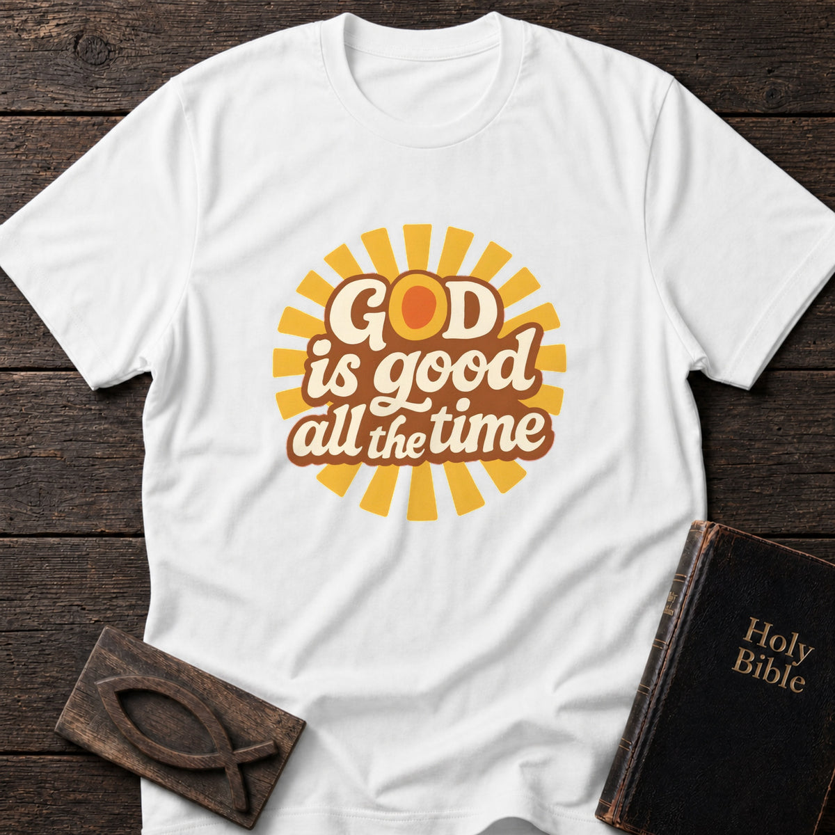 God Is Good All the Time Christian t-shirt in White — Retro