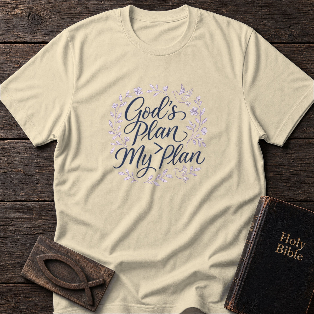 God's Plan Is Greater Than My Plan Christian t-shirt in Natural