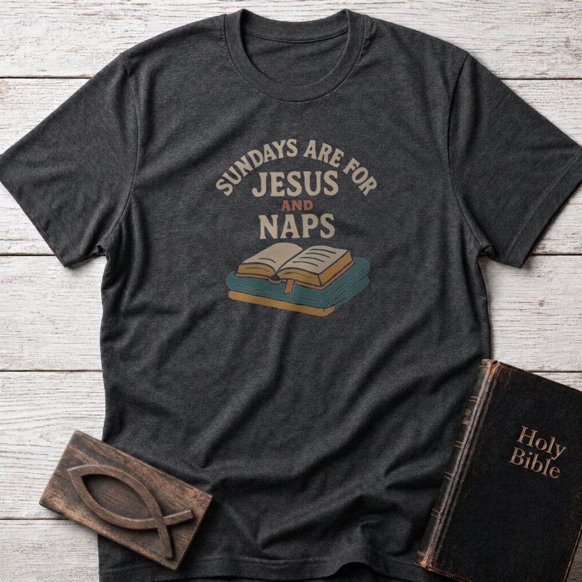 Sundays Are for Jesus and Naps Christian t-shirt in Dark Heather Grey