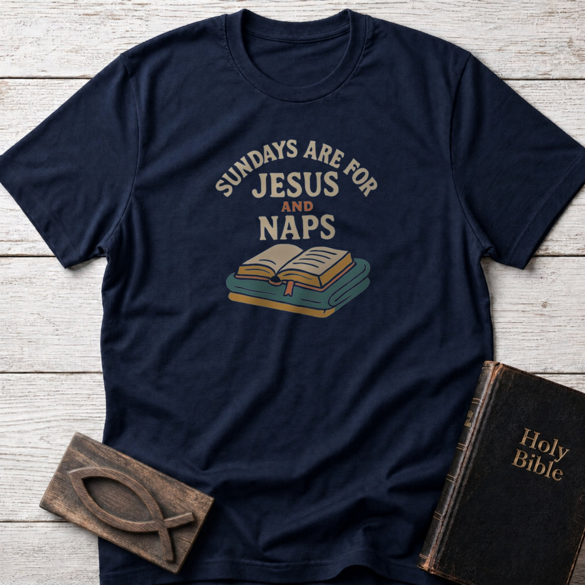 Sundays Are for Jesus and Naps Christian t-shirt in Navy