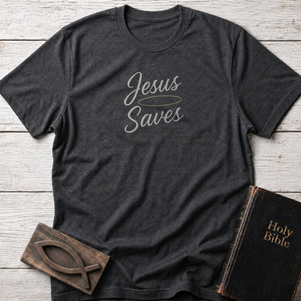Jesus Saves Christian t-shirt in Dark Heather Grey