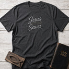 Jesus Saves Christian t-shirt in Dark Heather Grey