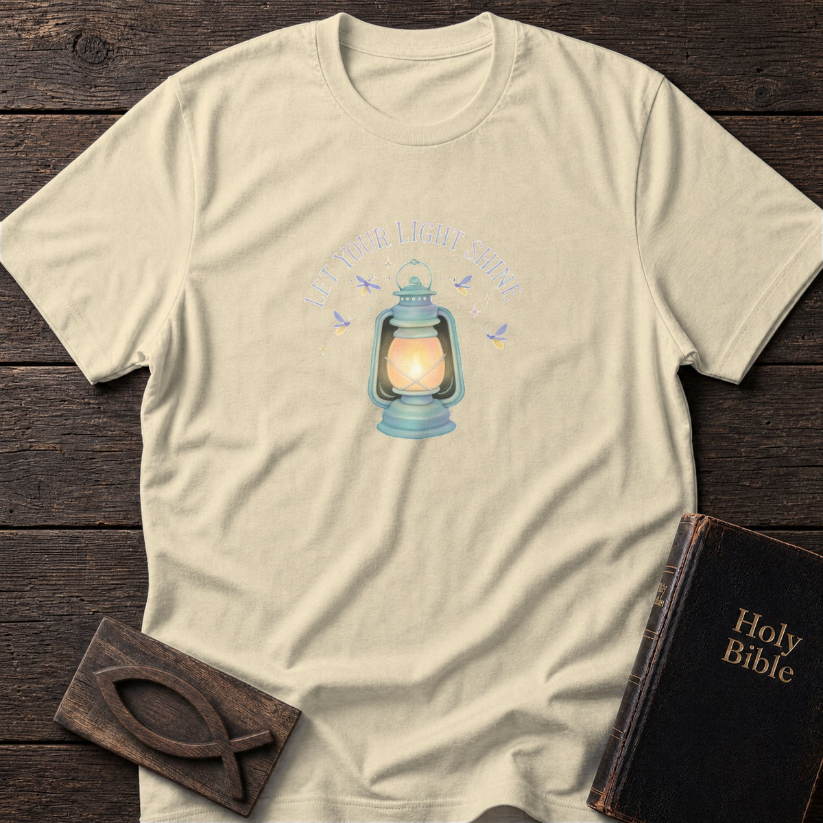 Let Your Light Shine Lantern Christian t-shirt in Natural — Matthew 5:16