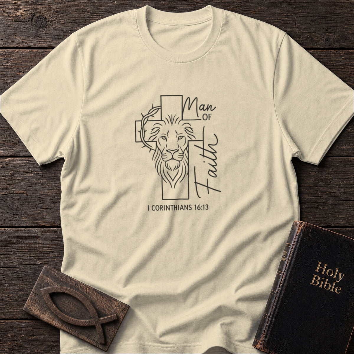 Man of Faith Christian t-shirt in Natural — 1 Corinthians 16:13