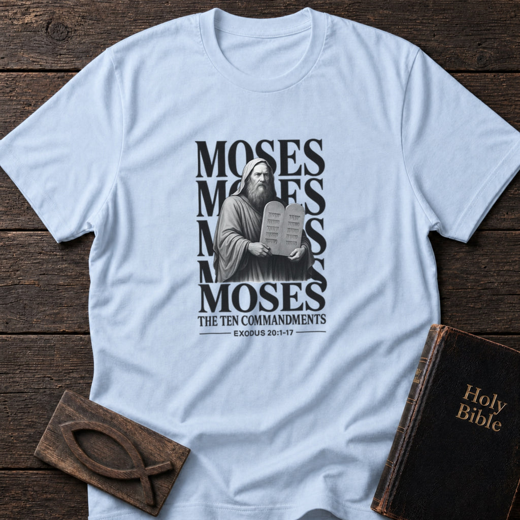 Moses & the Ten Commandments Christian t-shirt in Light Blue — Exodus 20