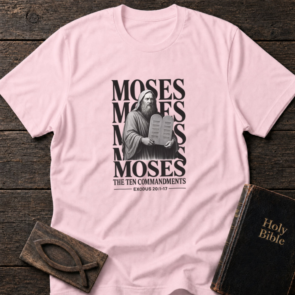 Moses & the Ten Commandments Christian t-shirt in Light Pink — Exodus 20