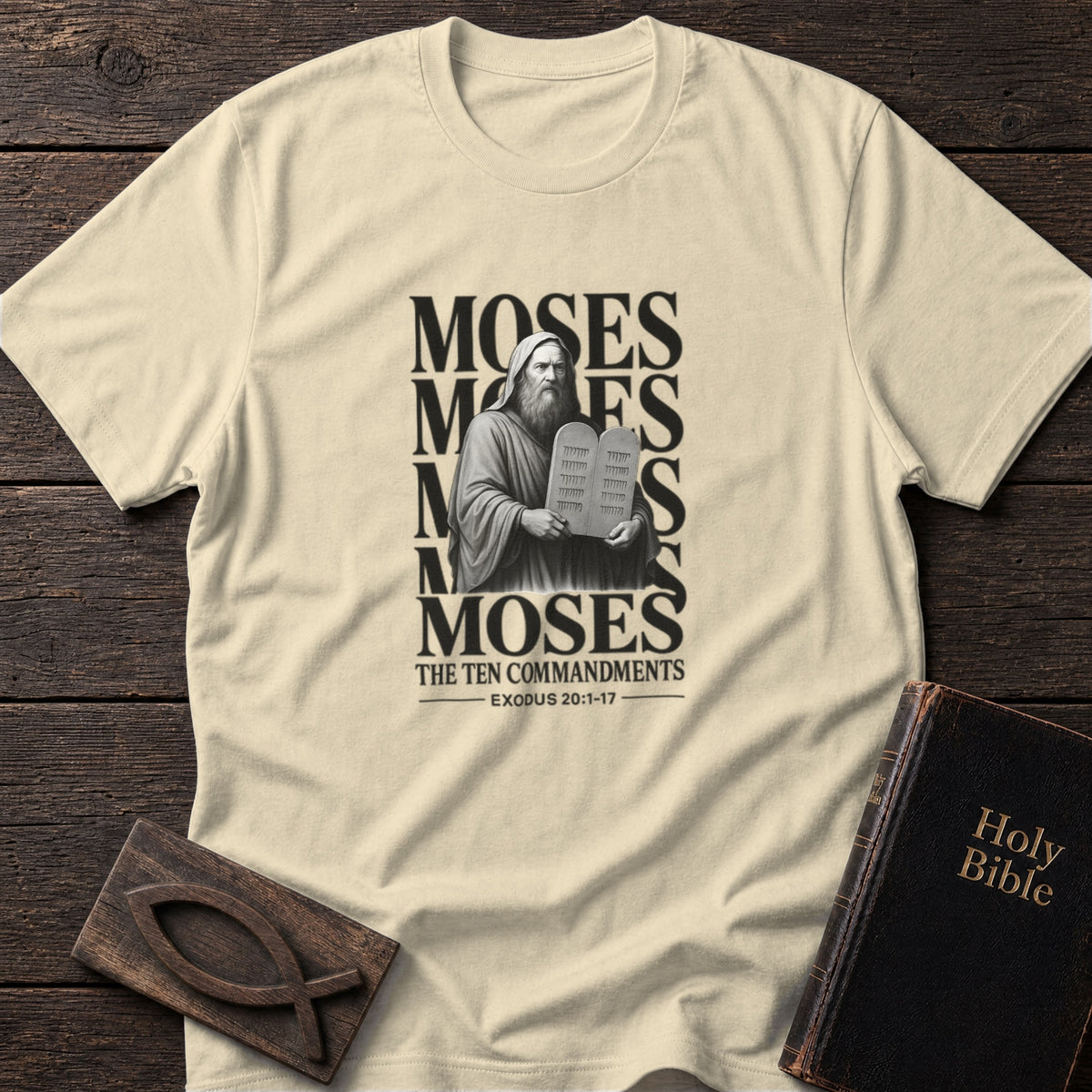 Moses & the Ten Commandments Christian t-shirt in Natural — Exodus 20