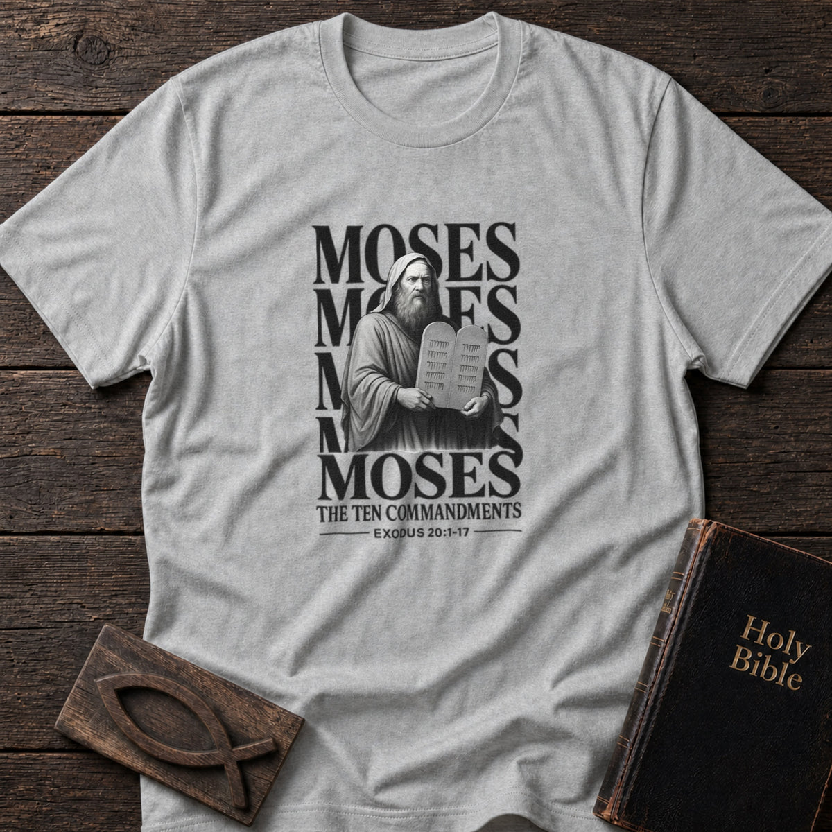 Moses & the Ten Commandments Christian t-shirt in Sport Grey — Exodus 20