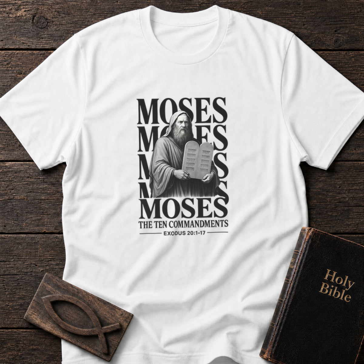 Moses & the Ten Commandments Christian t-shirt in White — Exodus 20