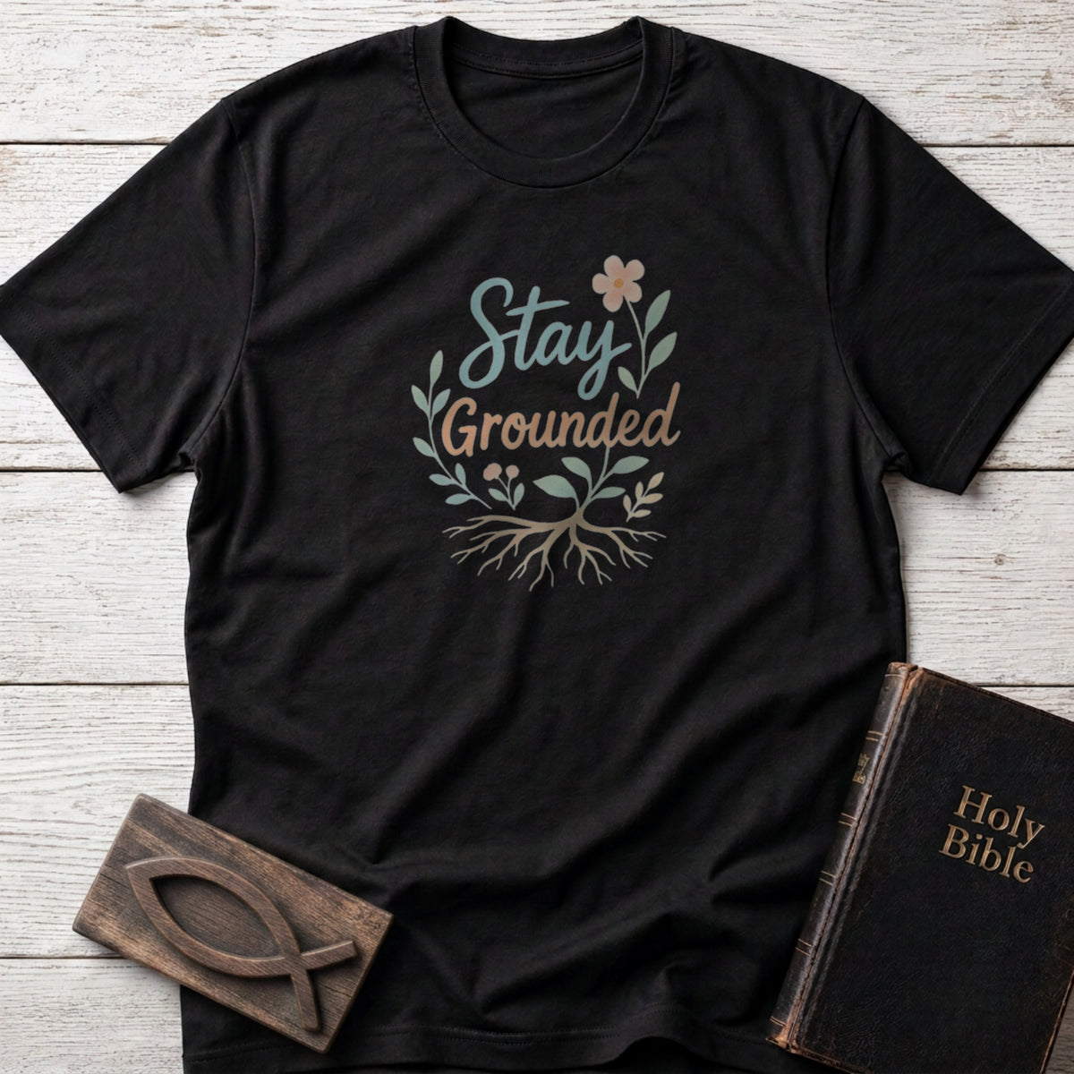 Stay Grounded Christian t-shirt in Black
