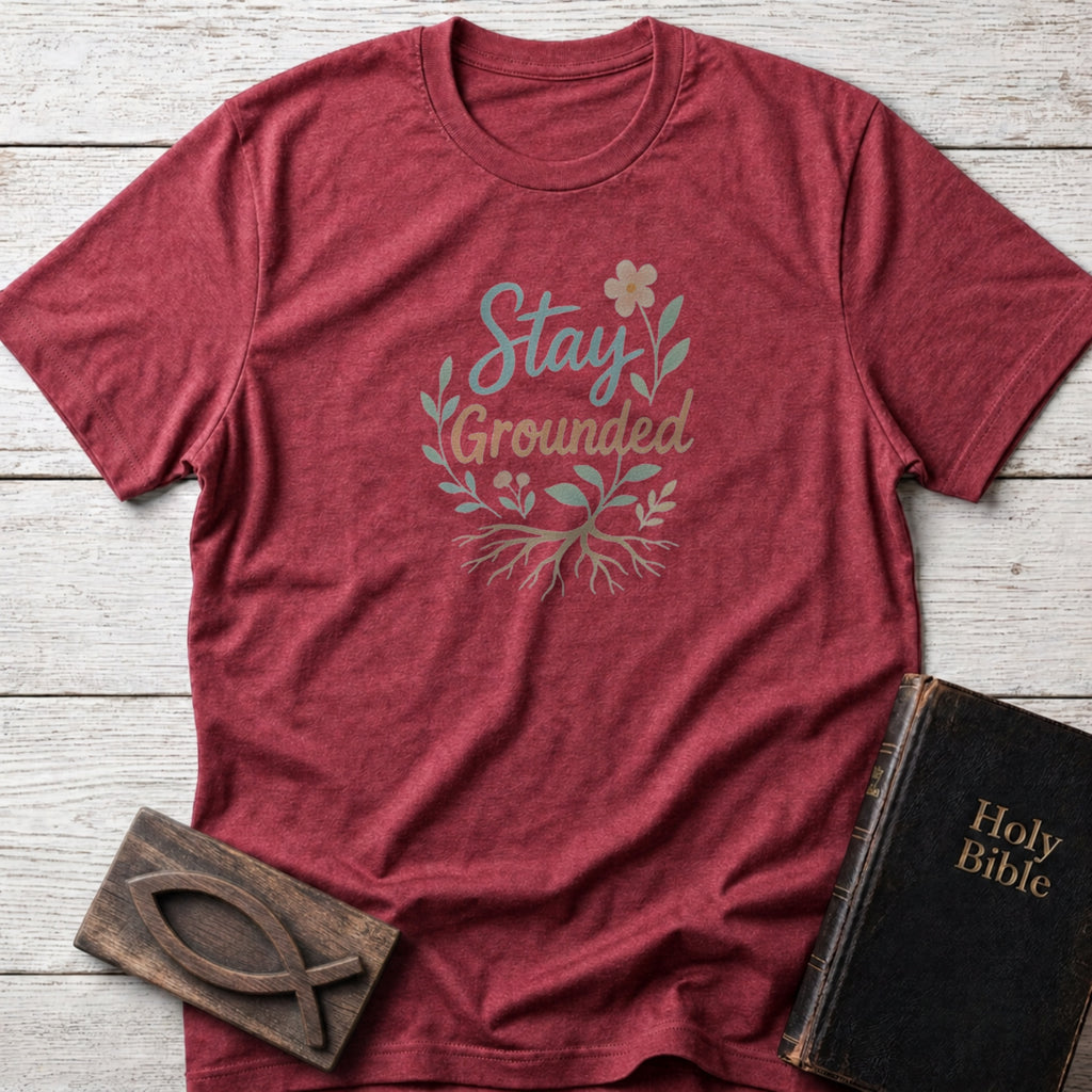 Stay Grounded Christian t-shirt in Heather Cardinal